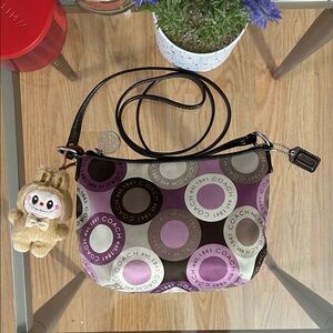 Coach Vintage Purple and Brown Circle Pattern Crossbody Bag